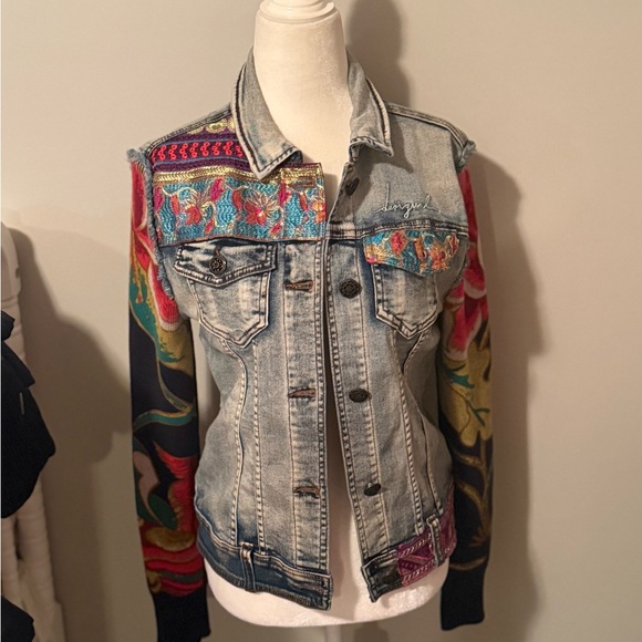Desigual Denim Jacket with Multicolor Sleeves - Picture 10 of 10